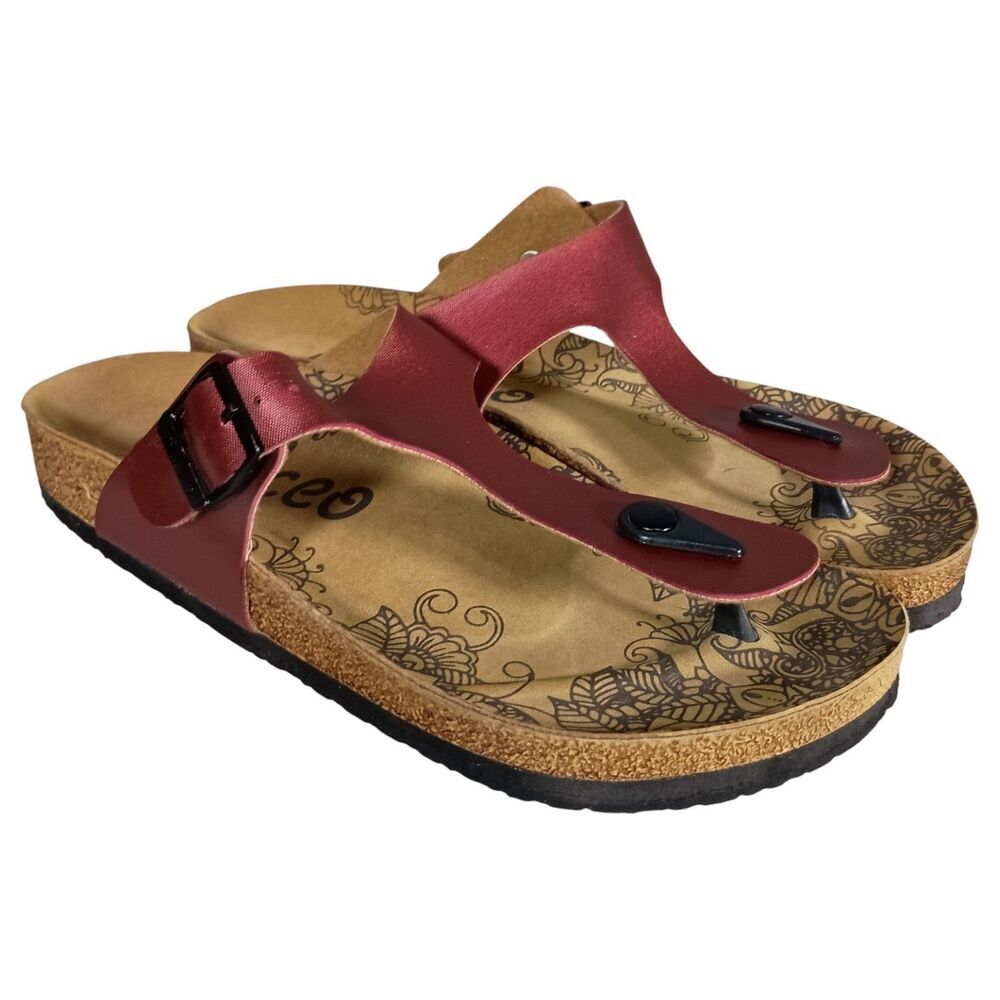 Calceo Thong Sandals Flat Burgundy Womens 39/US 8.5
